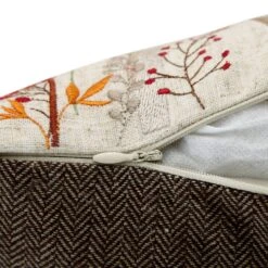 Country Collection Stag Embroidered Linen Blend Cushion - Grey Pompom Trim & Brown Herringbone Reverse 50x50cm 17 Country Collection Stag Embroidered Linen Blend Cushion - Grey Pompom Trim & Brown Herringbone Reverse 50x50cm -Daals Store QC CUSH STAG50 detail5