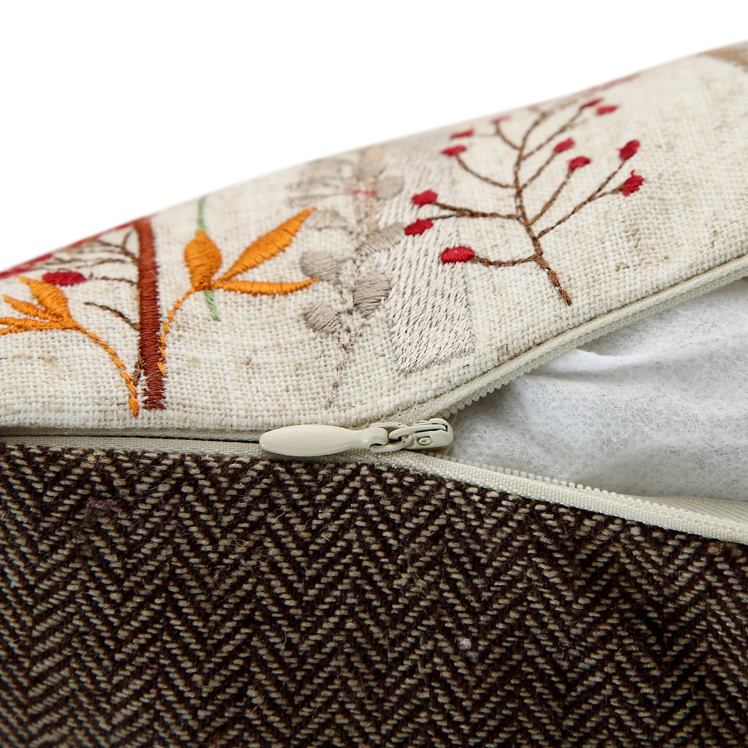 Country Collection Stag Embroidered Linen Blend Cushion - Grey Pompom Trim & Brown Herringbone Reverse 50x50cm 9 Country Collection Stag Embroidered Linen Blend Cushion - Grey Pompom Trim & Brown Herringbone Reverse 50x50cm - Image 9