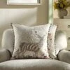 Country Collection Stag Embroidered Linen Blend Cushion - Grey Pompom Trim & Brown Herringbone Reverse 50x50cm -Daals Store QC CUSH STAG50 main