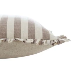 Edith Beige Striped Reversible Linen Blend Cushion - Ruffled Edge Square Throw Pillow -Daals Store QC CUSH STRIPE BEIGELINEN50 detail1