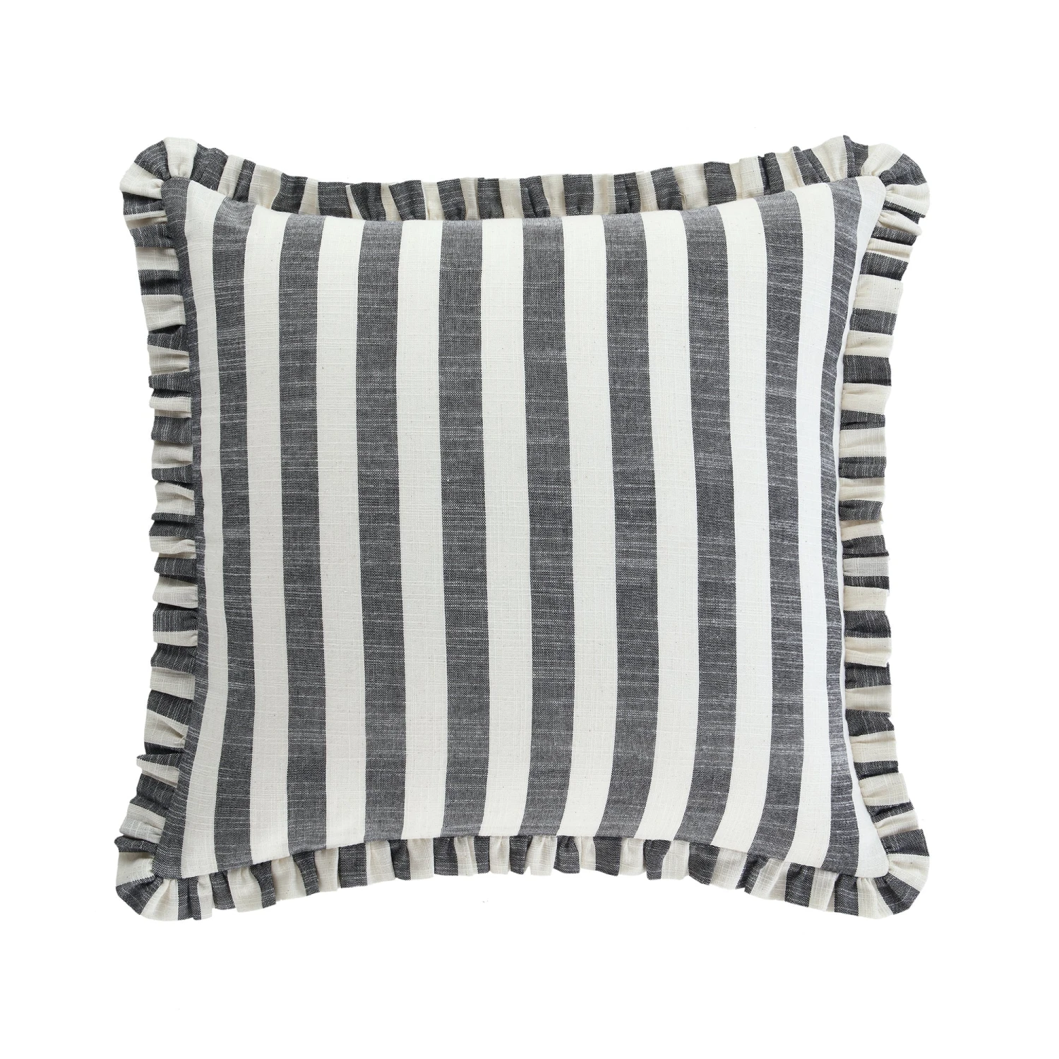 Edith Black Striped and Natural Linen β Reversible Frill Edge 50x50 Cushion 5 Edith Black Striped and Natural Linen β Reversible Frill Edge 50x50 Cushion - Image 5