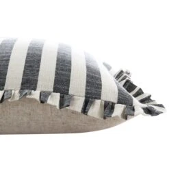 Edith Black Striped and Natural Linen β Reversible Frill Edge 50x50 Cushion 17 Edith Black Striped and Natural Linen β Reversible Frill Edge 50x50 Cushion -Daals Store QC CUSH STRIPE BLACKLINEN50 detail1