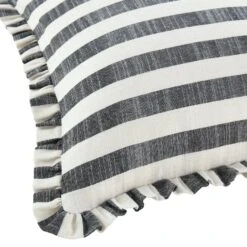 Edith Black Striped and Natural Linen β Reversible Frill Edge 50x50 Cushion 18 Edith Black Striped and Natural Linen β Reversible Frill Edge 50x50 Cushion -Daals Store QC CUSH STRIPE BLACKLINEN50 detail2