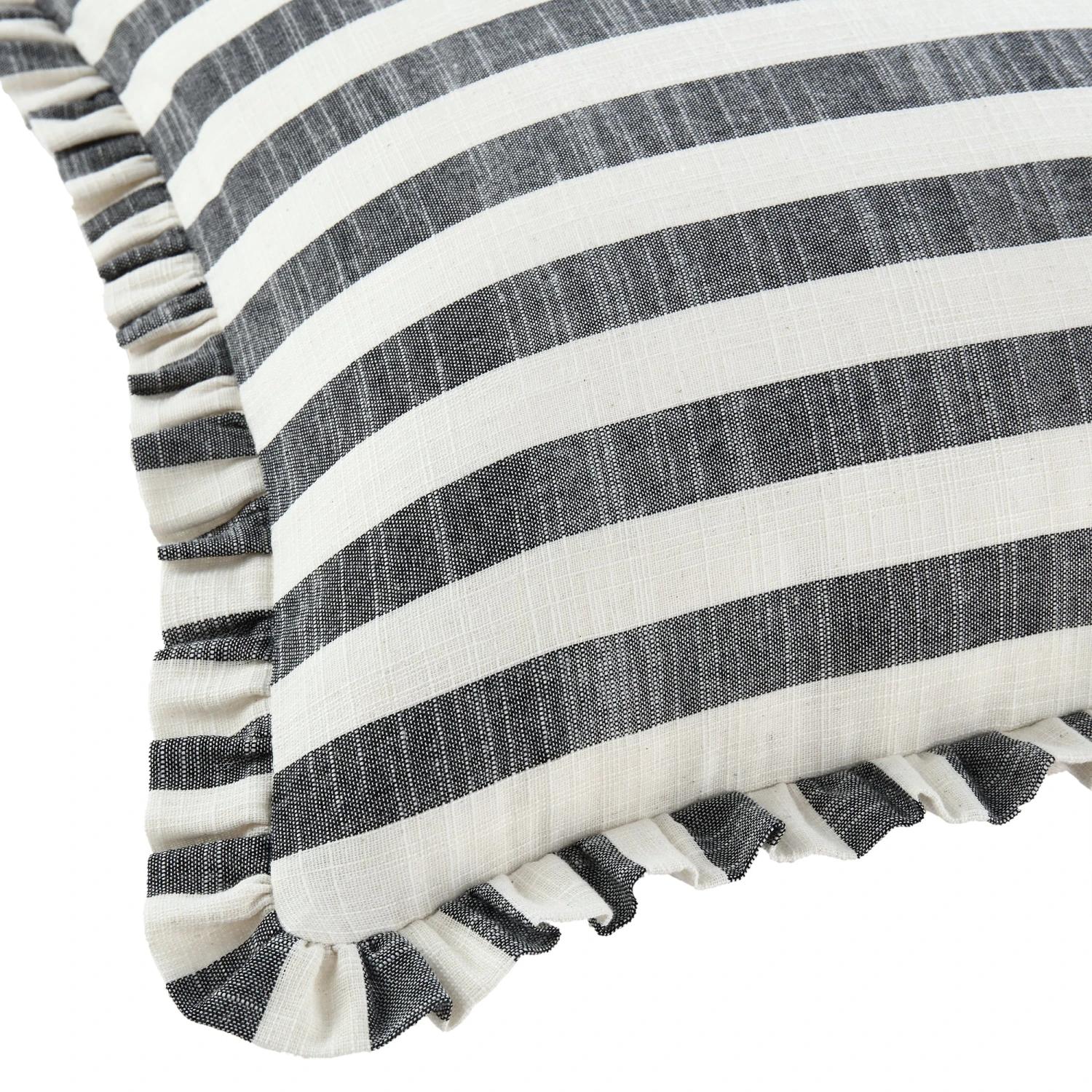 Edith Black Striped and Natural Linen β Reversible Frill Edge 50x50 Cushion 8 Edith Black Striped and Natural Linen β Reversible Frill Edge 50x50 Cushion - Image 8