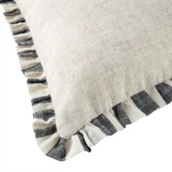 Edith Black Striped and Natural Linen β Reversible Frill Edge 50x50 Cushion 19 Edith Black Striped and Natural Linen β Reversible Frill Edge 50x50 Cushion -Daals Store QC CUSH STRIPE BLACKLINEN50 detail3