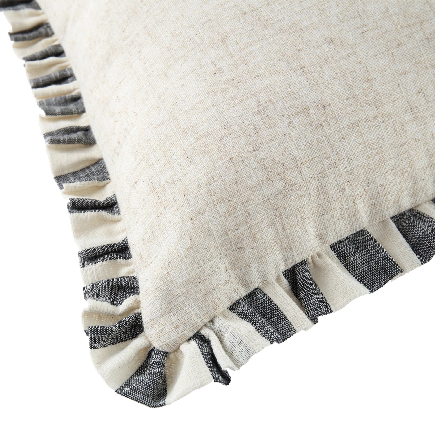 Edith Black Striped and Natural Linen β Reversible Frill Edge 50x50 Cushion 9 Edith Black Striped and Natural Linen β Reversible Frill Edge 50x50 Cushion - Image 9