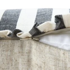 Edith Black Striped and Natural Linen β Reversible Frill Edge 50x50 Cushion 21 Edith Black Striped and Natural Linen β Reversible Frill Edge 50x50 Cushion -Daals Store QC CUSH STRIPE BLACKLINEN50 detail5