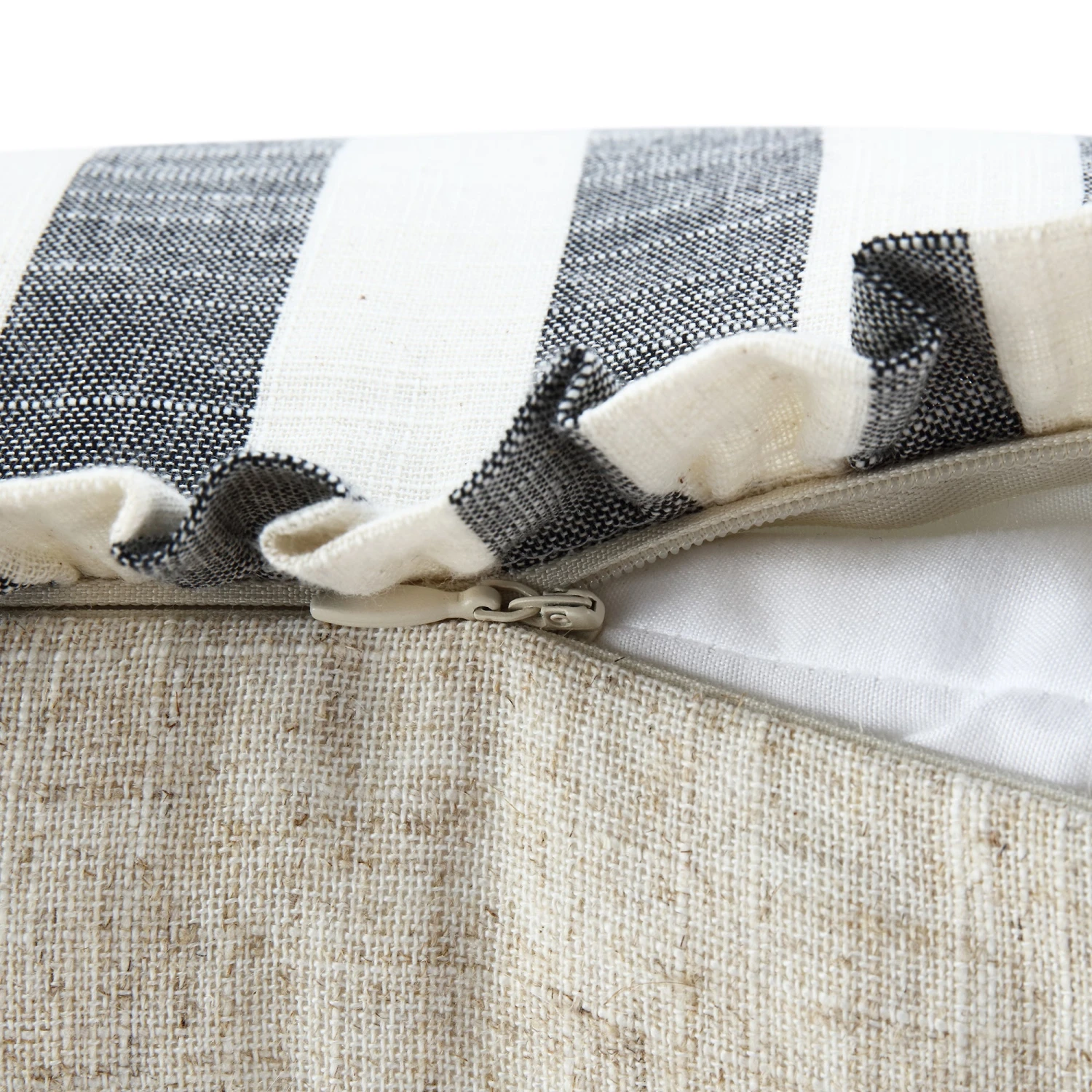 Edith Black Striped and Natural Linen β Reversible Frill Edge 50x50 Cushion 11 Edith Black Striped and Natural Linen β Reversible Frill Edge 50x50 Cushion - Image 11