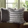 Edith Reversible Linen Blend Black Striped Frill Cushion -Daals Store QC CUSH STRIPE BLACKLINEN50 main