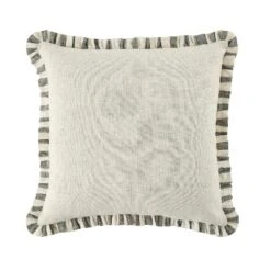 Edith Sage Green Striped & Natural Linen Reversible Frill Cushion - 50x50 Square Pillow 8 Edith Sage Green Striped & Natural Linen Reversible Frill Cushion - 50x50 Square Pillow -Daals Store QC CUSH STRIPE GREENLINEN50 WB2