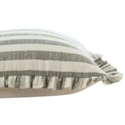 Edith Sage Green Striped & Natural Linen Reversible Frill Cushion - 50x50 Square Pillow 9 Edith Sage Green Striped & Natural Linen Reversible Frill Cushion - 50x50 Square Pillow -Daals Store QC CUSH STRIPE GREENLINEN50 detail1