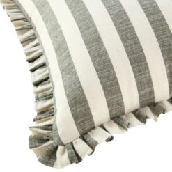 Edith Sage Green Striped & Natural Linen Reversible Frill Cushion - 50x50 Square Pillow 10 Edith Sage Green Striped & Natural Linen Reversible Frill Cushion - 50x50 Square Pillow -Daals Store QC CUSH STRIPE GREENLINEN50 detail2