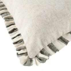 Edith Sage Green Striped & Natural Linen Reversible Frill Cushion - 50x50 Square Pillow 11 Edith Sage Green Striped & Natural Linen Reversible Frill Cushion - 50x50 Square Pillow -Daals Store QC CUSH STRIPE GREENLINEN50 detail3