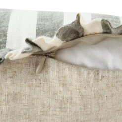 Edith Sage Green Striped & Natural Linen Reversible Frill Cushion - 50x50 Square Pillow 13 Edith Sage Green Striped & Natural Linen Reversible Frill Cushion - 50x50 Square Pillow -Daals Store QC CUSH STRIPE GREENLINEN50 detail5