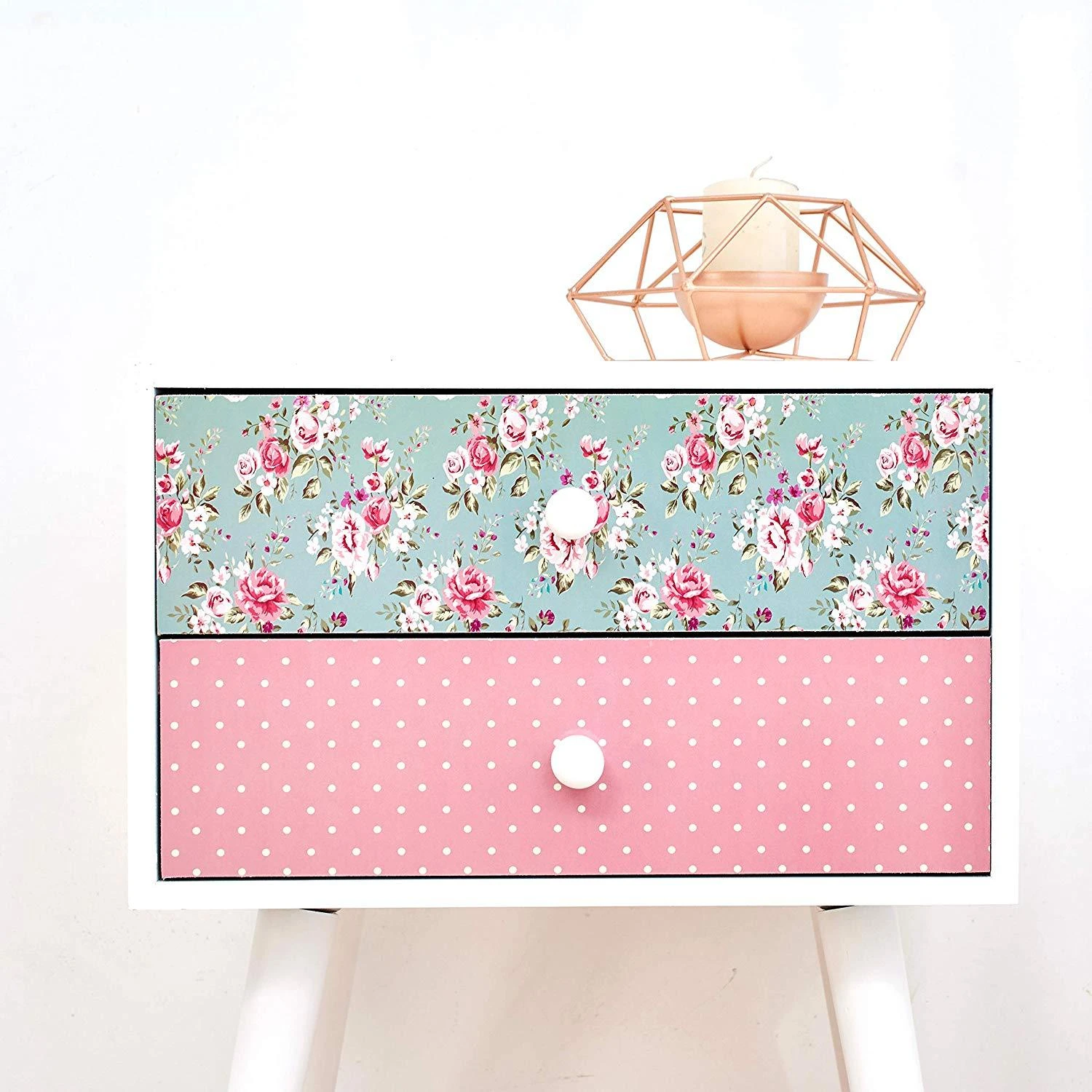 Cherry Tree Furniture CANTERBURY Wooden 2-Drawer Bedside Table Nightstand, Rose & Polka Dot Pattern 4 Cherry Tree Furniture CANTERBURY Wooden 2-Drawer Bedside Table Nightstand, Rose & Polka Dot Pattern - Image 4