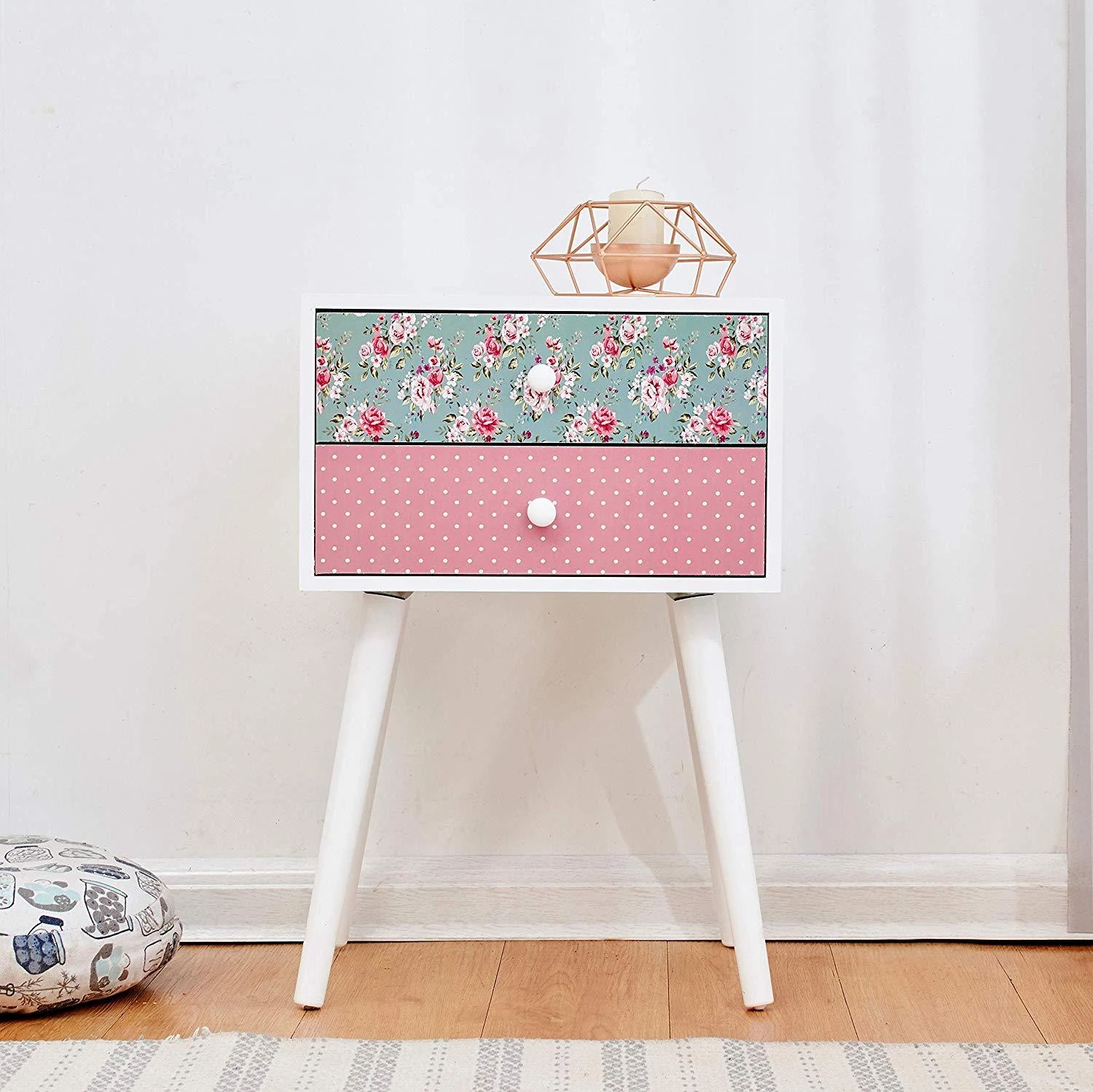 Cherry Tree Furniture CANTERBURY Wooden 2-Drawer Bedside Table Nightstand, Rose & Polka Dot Pattern 2 Cherry Tree Furniture CANTERBURY Wooden 2-Drawer Bedside Table Nightstand, Rose & Polka Dot Pattern - Image 2