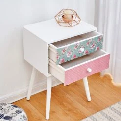 Cherry Tree Furniture CANTERBURY Wooden 2-Drawer Bedside Table Nightstand, Rose & Polka Dot Pattern 9 Cherry Tree Furniture CANTERBURY Wooden 2-Drawer Bedside Table Nightstand, Rose & Polka Dot Pattern -Daals Store RF 3426 scene2
