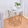 Koram Marble Effect Top Basket Side Table Golden Geometric Wire Frame End Table -Daals Store RF 6095 MARBLE WHT main