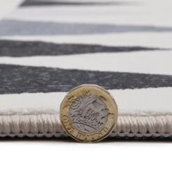 Hex Printed Abstract Rug 140 x 200 cm – Large Neutral Microfibre Area Rug -Daals Store RG M029 L detail3