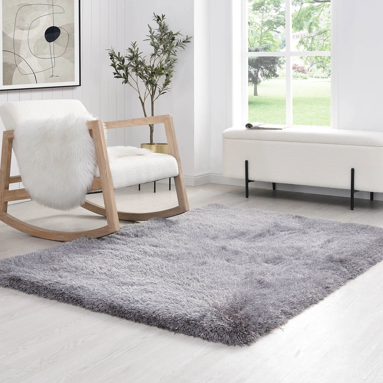 Silver Tufted Shaggy Rug 120 X 170 Cm 1 Silver Tufted Shaggy Rug 120 X 170 Cm
