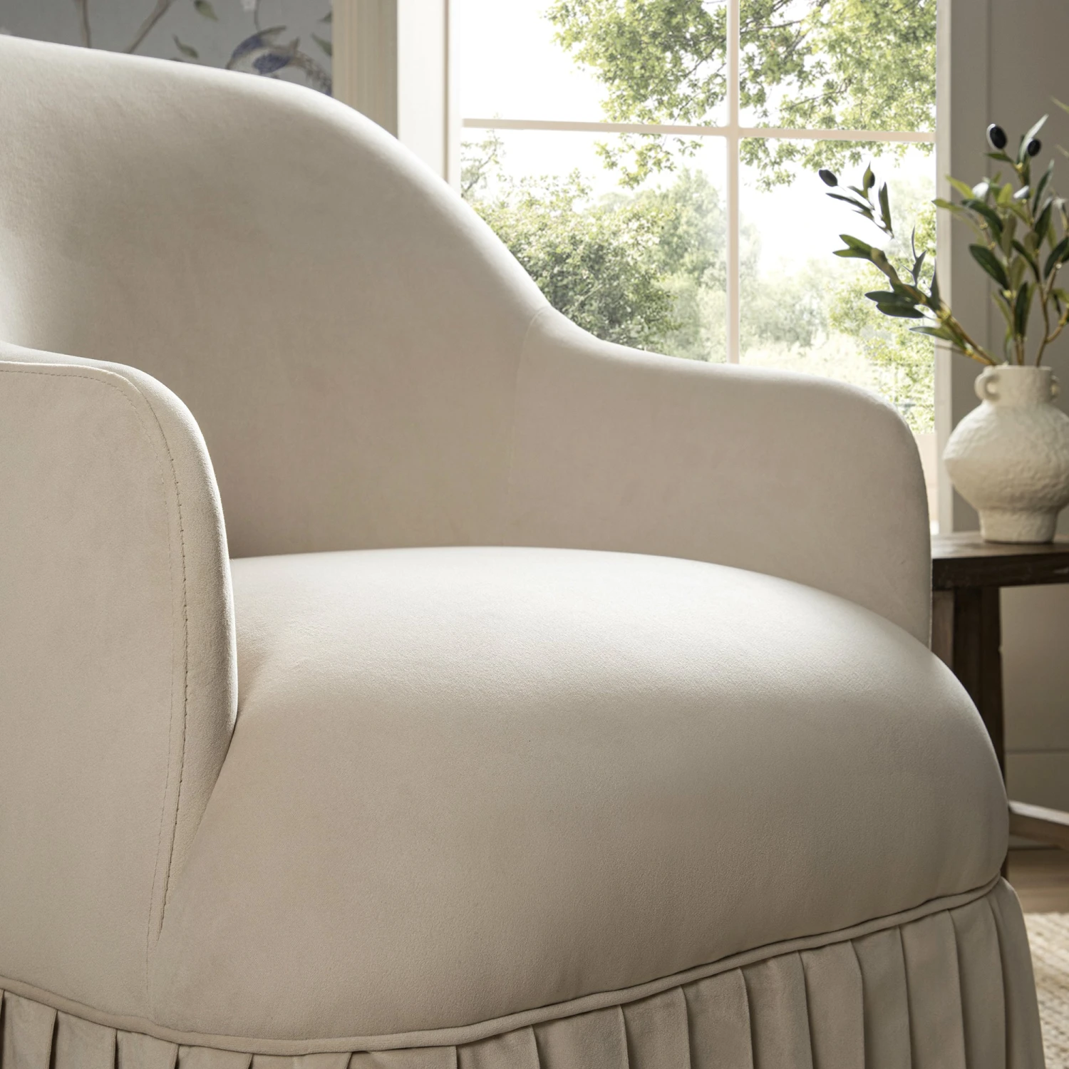 Calliope Skirted Armchair, Beige Velvet 3 Calliope Skirted Armchair, Beige Velvet - Image 3