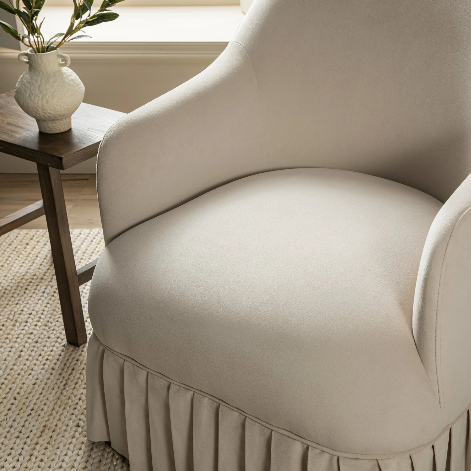 Calliope Skirted Armchair, Beige Velvet 4 Calliope Skirted Armchair, Beige Velvet - Image 4