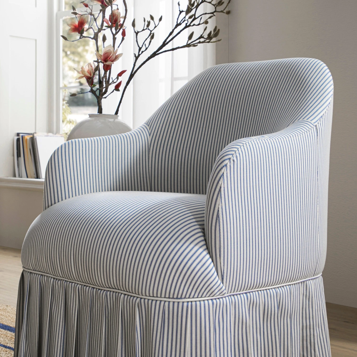 Calliope Skirted Armchair, Blue Striped 5 Calliope Skirted Armchair, Blue Striped - Image 5