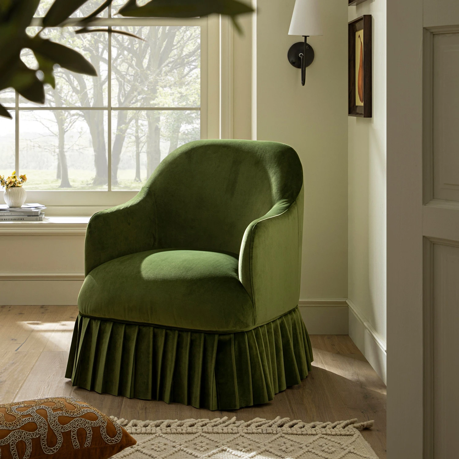 Calliope Skirted Armchair, Fern Green Velvet 2 Calliope Skirted Armchair, Fern Green Velvet - Image 2