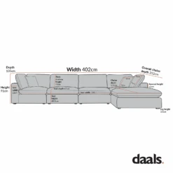 Lutyens Taupe Boucle Modular Sofa, 4-Piece Chaise 11 Lutyens Taupe Boucle Modular Sofa, 4-Piece Chaise -Daals Store SCSF 054 4PCHAISE CHART 3