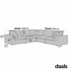 Lutyens Oatmeal Weave Fabric Blend Modular Sofa, 5-Piece Corner Set 18 Lutyens Oatmeal Weave Fabric Blend Modular Sofa, 5-Piece Corner Set -Daals Store SCSF 054 5PCORNER CHART 1