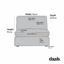 Lutyens Oatmeal Weave Fabric Modular Sofa, Armless Seat 10 Lutyens Oatmeal Weave Fabric Modular Sofa, Armless Seat -Daals Store SCSF 054 B CHART 1