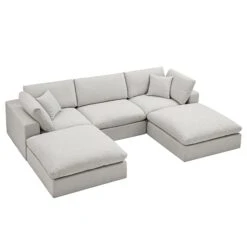 Lutyens Light Grey Linen Blend Modular Sofa, 5-Piece U-Shape Set -Daals Store SCSF 054 LGREY LIN 5PUSHAPE WB3