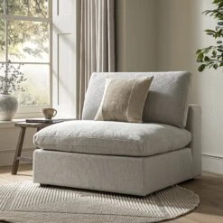 Lutyens Light Grey Linen Blend Modular Sofa, Armless Seat