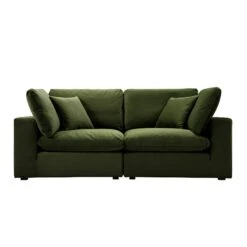 Lutyens Moss Green Velvet Modular Sofa, 2-Piece