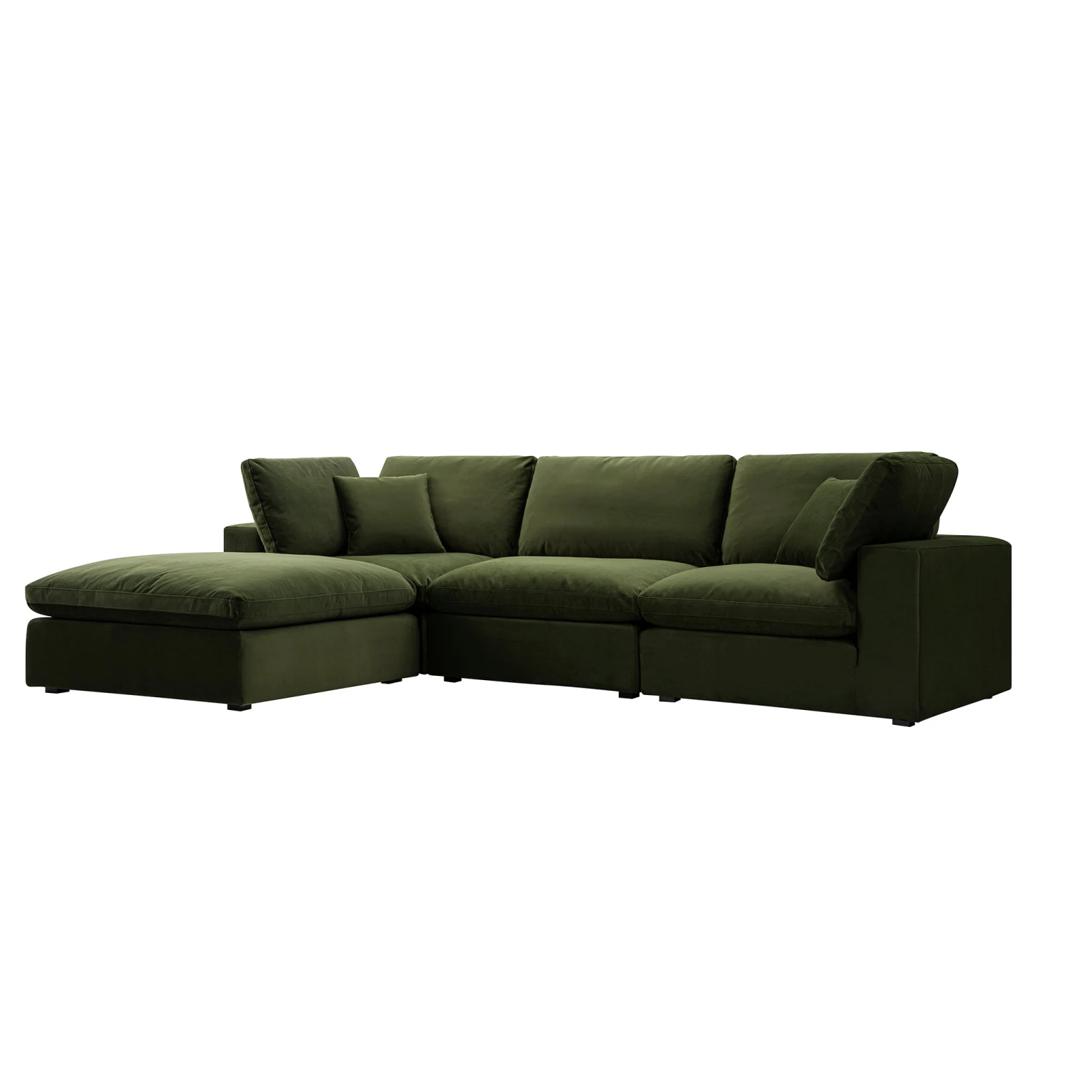 Lutyens Moss Green Velvet Modular Sofa, 3-Piece Chaise 1 Lutyens Moss Green Velvet Modular Sofa, 3-Piece Chaise