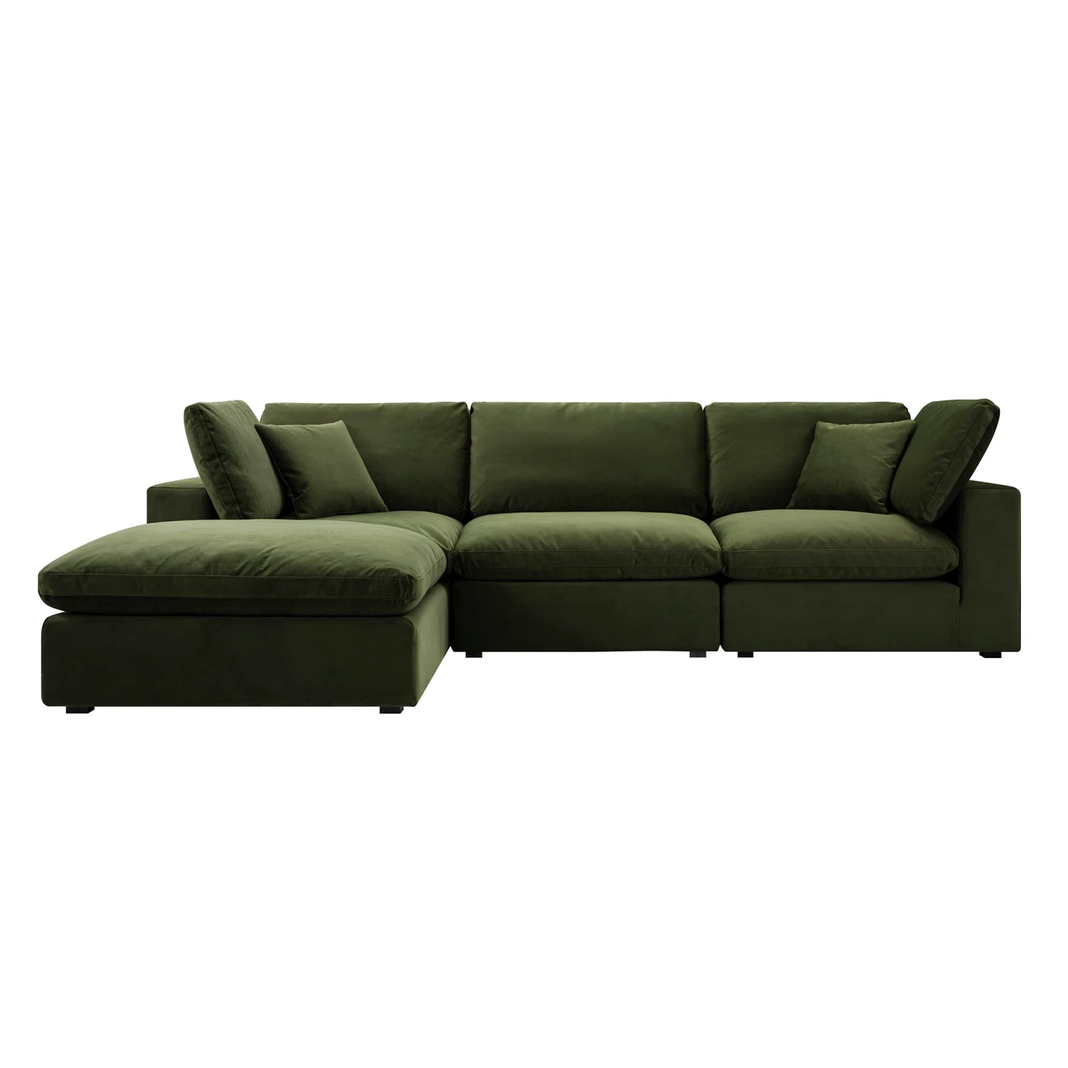 Lutyens Moss Green Velvet Modular Sofa, 3-Piece Chaise 2 Lutyens Moss Green Velvet Modular Sofa, 3-Piece Chaise - Image 2