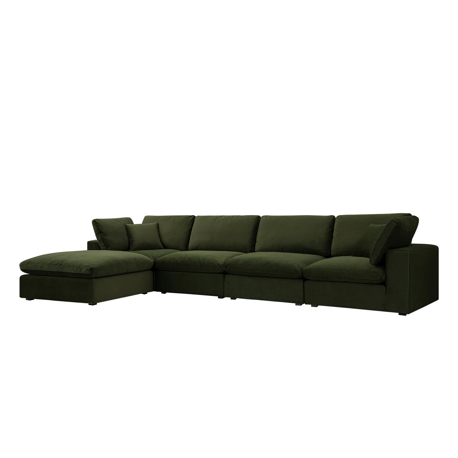 Lutyens Moss Green Velvet Modular Sofa, 4-Piece Chaise 1 Lutyens Moss Green Velvet Modular Sofa, 4-Piece Chaise