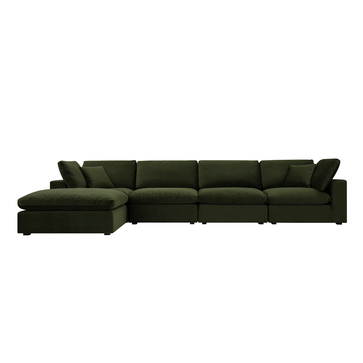 Lutyens Moss Green Velvet Modular Sofa, 4-Piece Chaise 2 Lutyens Moss Green Velvet Modular Sofa, 4-Piece Chaise - Image 2