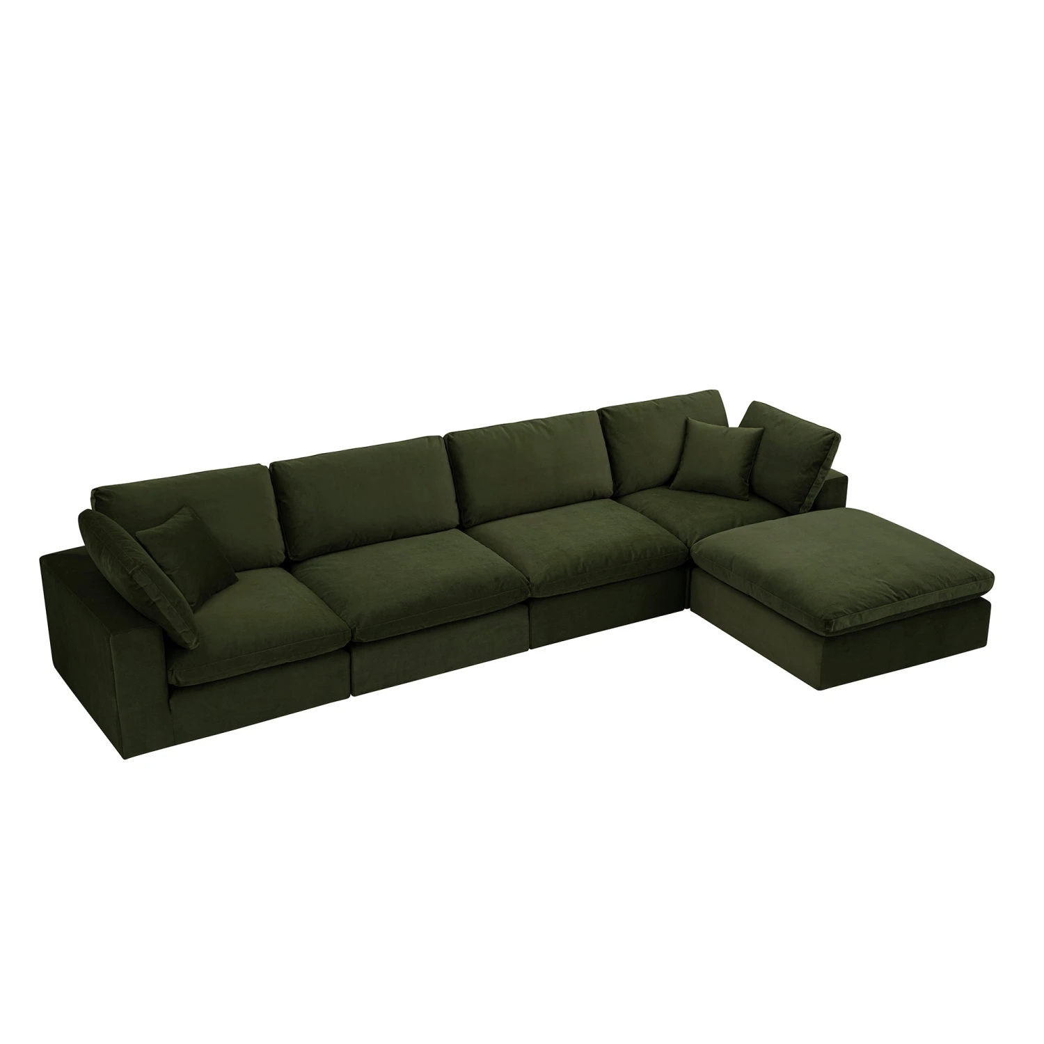 Lutyens Moss Green Velvet Modular Sofa, 4-Piece Chaise 4 Lutyens Moss Green Velvet Modular Sofa, 4-Piece Chaise - Image 4