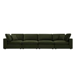 Lutyens Moss Green Velvet Modular Sofa, 4-Piece