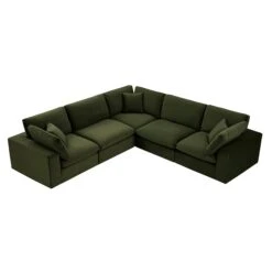 Lutyens Moss Green Velvet Modular Sofa, 5-Piece Corner Set