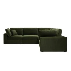 Lutyens Moss Green Velvet Modular Sofa, 5-Piece Corner Set -Daals Store SCSF 054 MOSS VEL 5PCORNER WB3