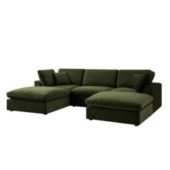 Lutyens Moss Green Velvet Modular Sofa, 5-Piece U-Shape Set