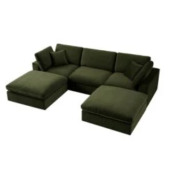 Lutyens Moss Green Velvet Modular Sofa, 5-Piece U-Shape Set -Daals Store SCSF 054 MOSS VEL 5PUSHAPE WB3