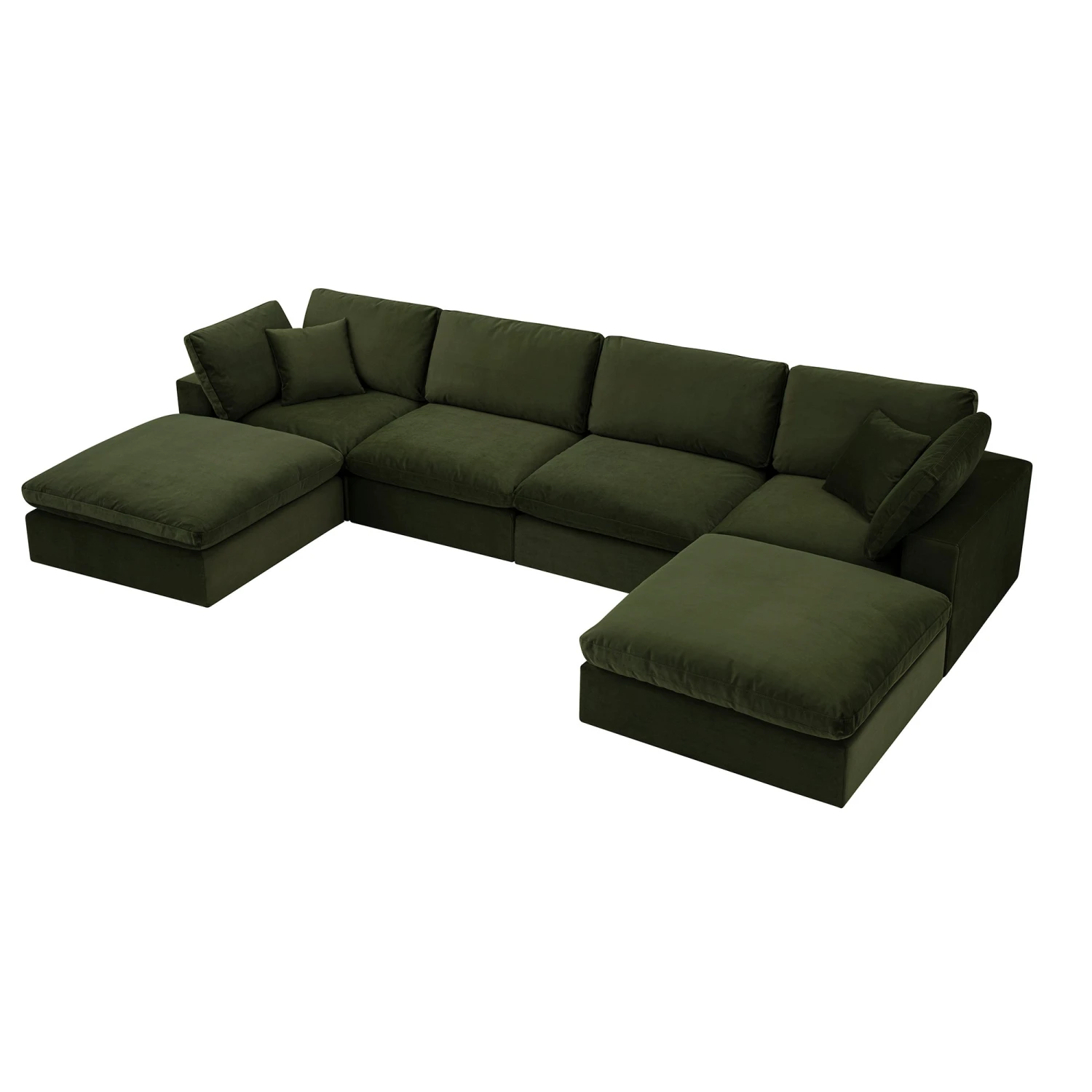 Lutyens Moss Green Velvet Modular Sofa, 6-Piece U-Shape Set 1 Lutyens Moss Green Velvet Modular Sofa, 6-Piece U-Shape Set