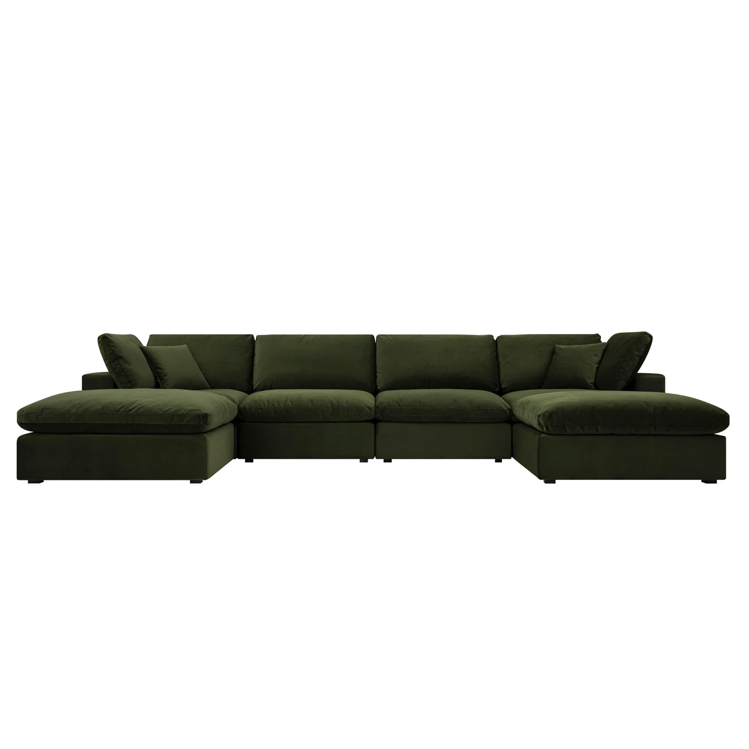 Lutyens Moss Green Velvet Modular Sofa, 6-Piece U-Shape Set 2 Lutyens Moss Green Velvet Modular Sofa, 6-Piece U-Shape Set - Image 2