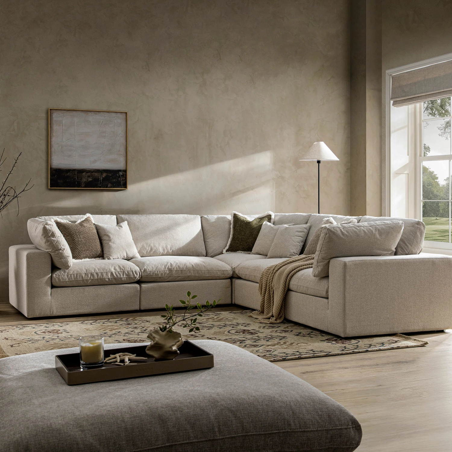 Lutyens Oatmeal Weave Fabric Blend Modular Sofa, 5-Piece Corner Set 1 Lutyens Oatmeal Weave Fabric Blend Modular Sofa, 5-Piece Corner Set