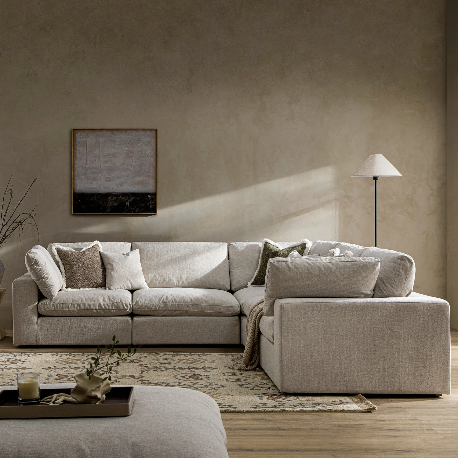 Lutyens Oatmeal Weave Fabric Blend Modular Sofa, 5-Piece Corner Set 2 Lutyens Oatmeal Weave Fabric Blend Modular Sofa, 5-Piece Corner Set - Image 2