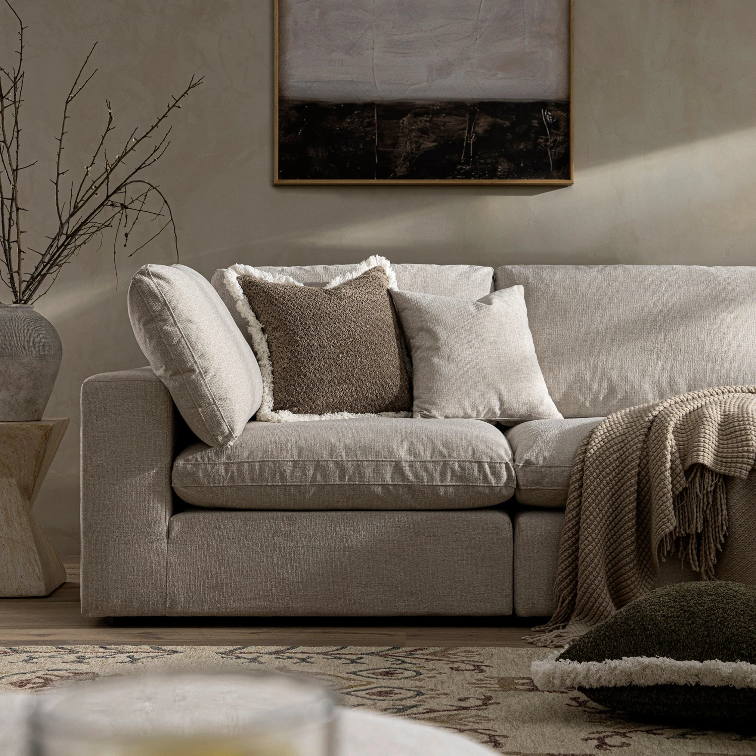 Lutyens Oatmeal Weave Fabric Blend Modular Sofa, 5-Piece Corner Set 5 Lutyens Oatmeal Weave Fabric Blend Modular Sofa, 5-Piece Corner Set - Image 5