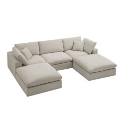 Lutyens Oatmeal Weave Fabric Modular Sofa, 5-Piece U-Shape Set -Daals Store SCSF 054 OAT WOV 5PUSHAPE WB3